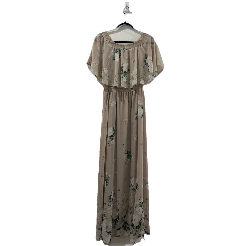 Show Me Your Mumu Dress Taupe Floral Size XL Maxi Pullover Elastic Waist